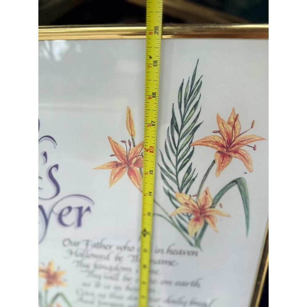 The Lord's Prayer Framed Print Gold Frame Lilies 20x16 inch - Picture 2 of 3